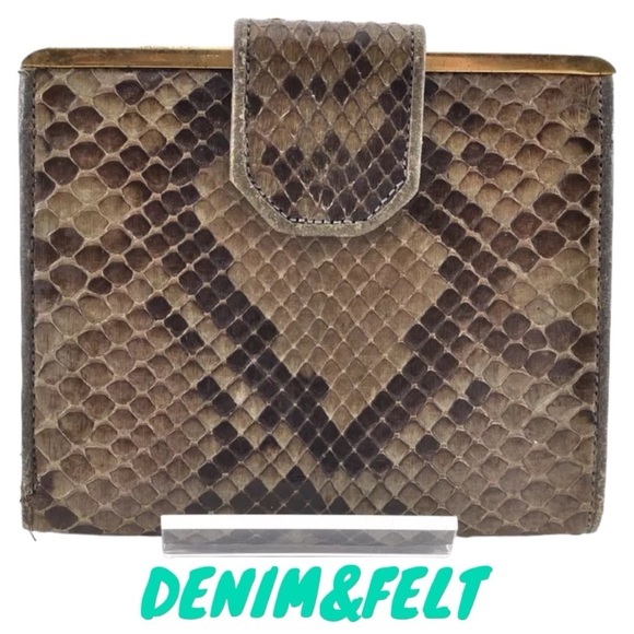 Valentino Brown Snake Pattern Clasp Bi-Fold Leather Wallet | RARE | PRELOVED🩶🐍 - Picture 1 of 9